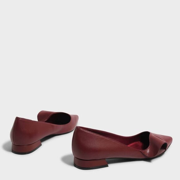 Charles & Keith Ruffle Detail Pointed Flats – Burgundy - Picture 7 of 10